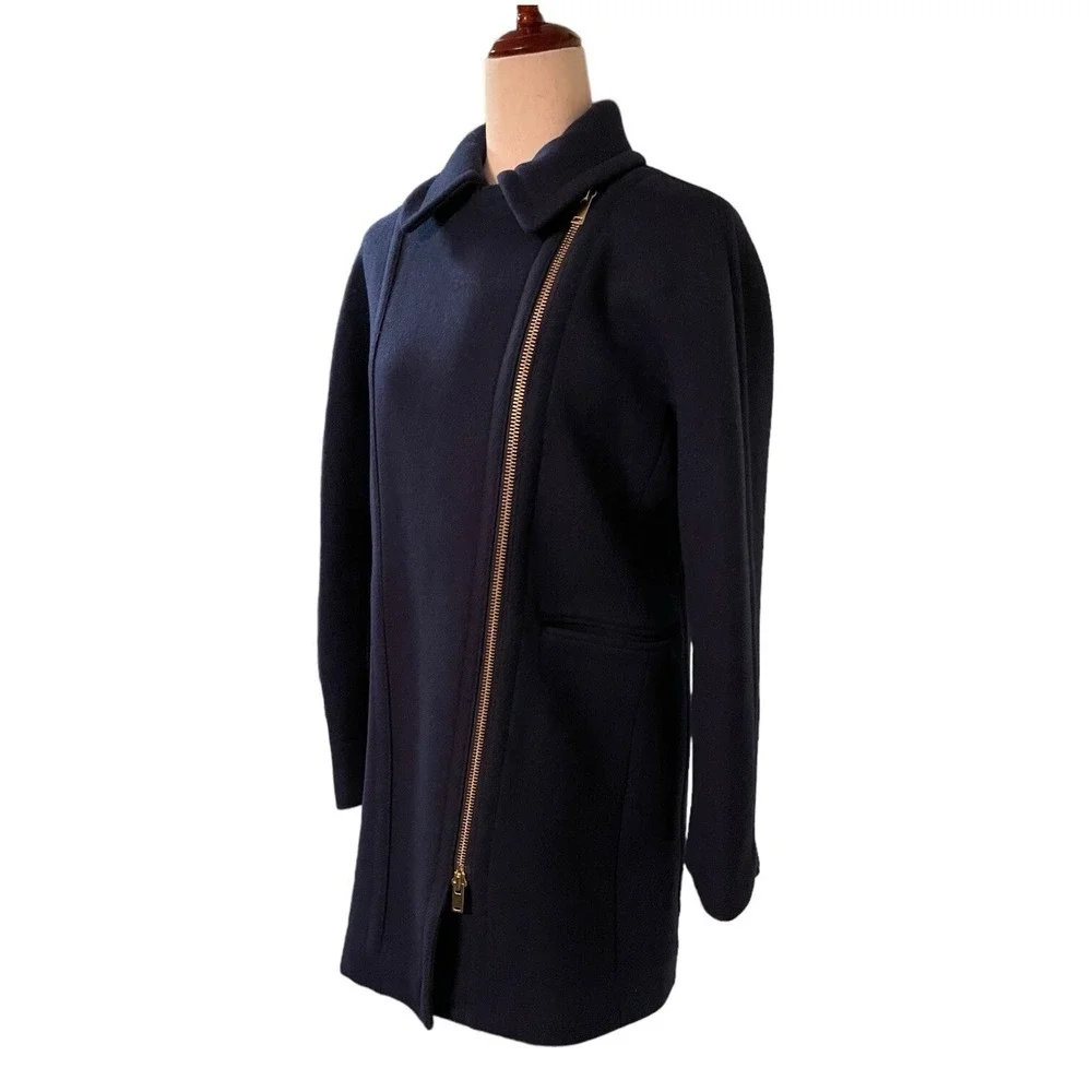 JCrew Stadium Cloth Nello Gori Jacket Wool Blend Blue Women's Sz 4 Excellent - Picture 2 of 10